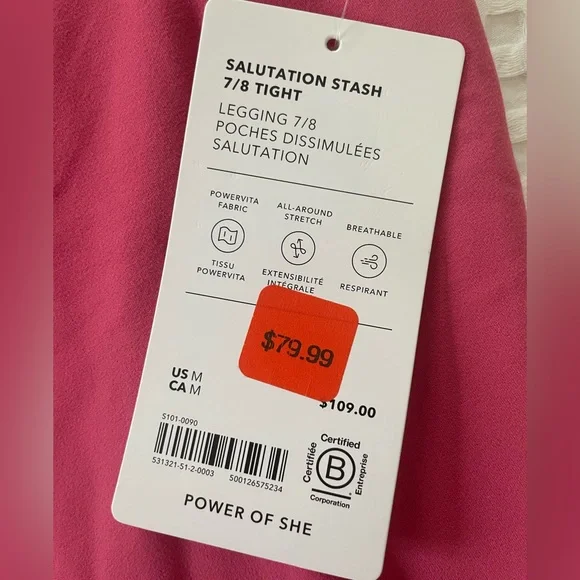 NWT Athleta size M Salutation Stash 7/8 Tight NWT - Picture 5 of 8